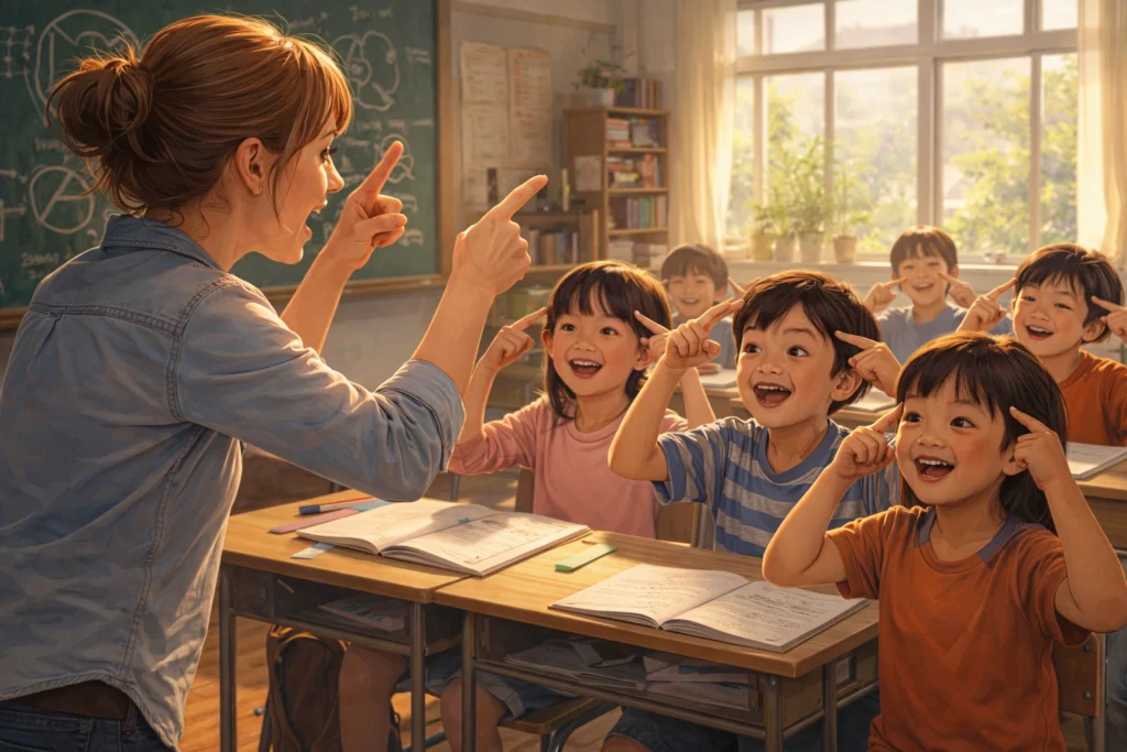 Teacher using gestures to teach